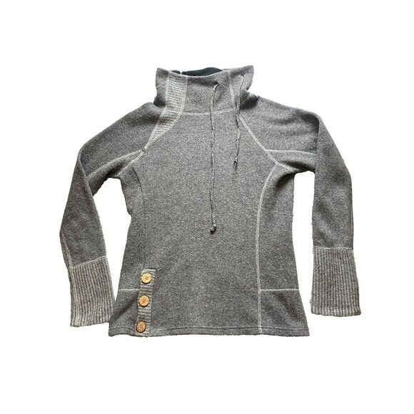 Prana Sweaters - Prana Sweater Womens Small Gray Lucia Funnel Nylon Wool Blend Outdoor Drawstring